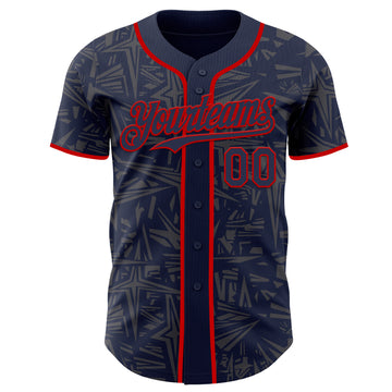 Custom Navy Steel Gray-Red Geometric Cyber Starburst Authentic Baseball Jersey