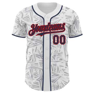 Custom White Navy Gray-Red Geometric Cyber Starburst Authentic Baseball Jersey