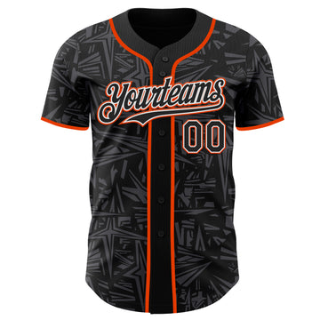 Custom Black Steel Gray White-Orange Geometric Cyber Starburst Authentic Baseball Jersey