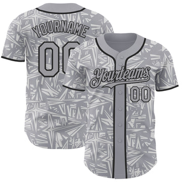Custom Gray White-Black Geometric Cyber Starburst Authentic Baseball Jersey