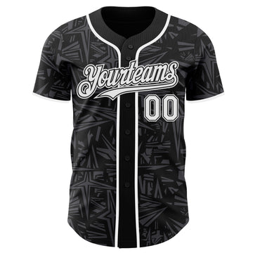 Custom Black White-Steel Gray Geometric Cyber Starburst Authentic Baseball Jersey
