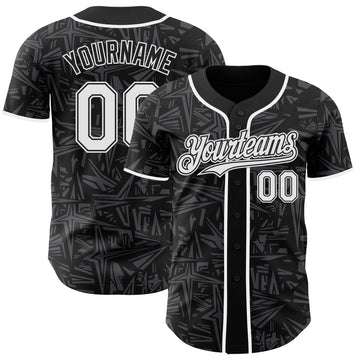 Custom Black White-Steel Gray Geometric Cyber Starburst Authentic Baseball Jersey