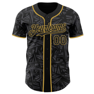 Custom Black Steel Gray-Old Gold Geometric Cyber Starburst Authentic Baseball Jersey