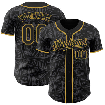 Custom Black Steel Gray-Old Gold Geometric Cyber Starburst Authentic Baseball Jersey