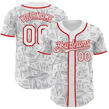 Custom White Gray-Red Geometric Cyber Starburst Authentic Baseball Jersey