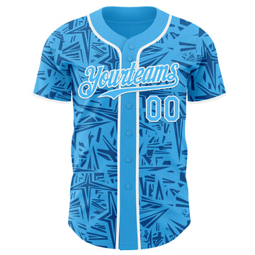 Custom Sky Blue Blue-White Geometric Cyber Starburst Authentic Baseball Jersey
