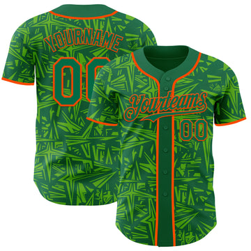 Custom Kelly Green Aurora Green-Orange Geometric Cyber Starburst Authentic Baseball Jersey