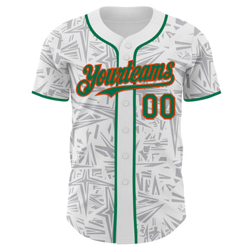 Custom White Kelly Green Gray-Orange Geometric Cyber Starburst Authentic Baseball Jersey