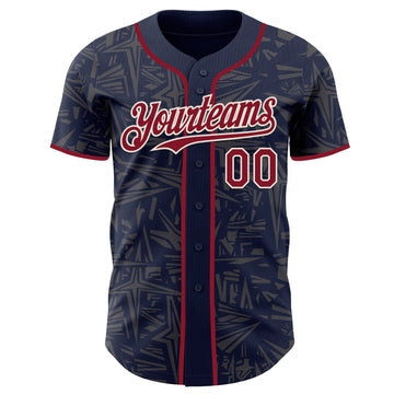 Custom Navy Crimson Steel Gray-Cream Geometric Cyber Starburst Authentic Baseball Jersey