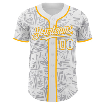 Custom White Gray-Gold Geometric Cyber Starburst Authentic Baseball Jersey