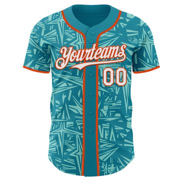 Custom Teal White Ice Blue-Orange Geometric Cyber Starburst Authentic Baseball Jersey