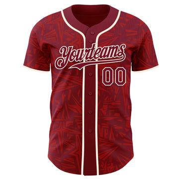 Custom Crimson-Cream Geometric Cyber Starburst Authentic Baseball Jersey