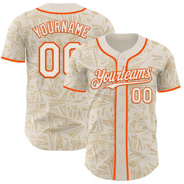 Custom Cream-Orange Geometric Cyber Starburst Authentic Baseball Jersey
