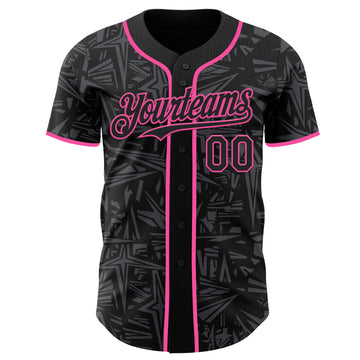 Custom Black Steel Gray-Pink Geometric Cyber Starburst Authentic Baseball Jersey