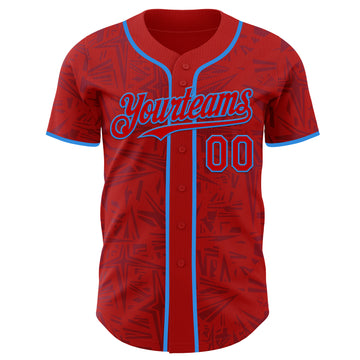 Custom Red-Electric Blue Geometric Cyber Starburst Authentic Baseball Jersey