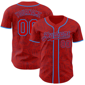 Custom Red-Electric Blue Geometric Cyber Starburst Authentic Baseball Jersey