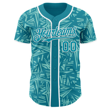 Custom Teal Ice Blue-White Geometric Cyber Starburst Authentic Baseball Jersey