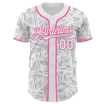 Custom White Gray-Pink Geometric Cyber Starburst Authentic Baseball Jersey