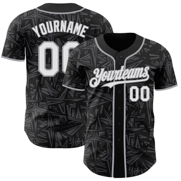 Custom Black White Steel Gray-Gray Geometric Cyber Starburst Authentic Baseball Jersey