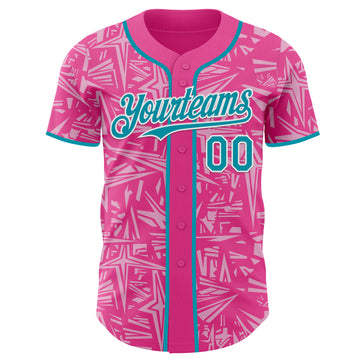 Custom Pink Teal Light Pink-White Geometric Cyber Starburst Authentic Baseball Jersey