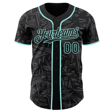 Custom Black Steel Gray-Ice Blue Geometric Cyber Starburst Authentic Baseball Jersey