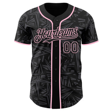 Custom Black Steel Gray-Light Pink Geometric Cyber Starburst Authentic Baseball Jersey