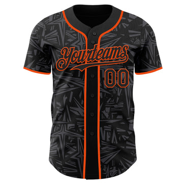 Custom Black Steel Gray-Orange Geometric Cyber Starburst Authentic Baseball Jersey