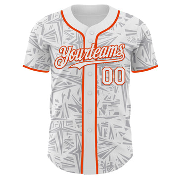 Custom White Gray-Orange Geometric Cyber Starburst Authentic Baseball Jersey
