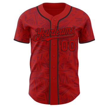 Custom Red-Black Geometric Cyber Starburst Authentic Baseball Jersey