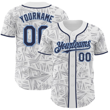 Custom White Navy Gray-Light Blue Geometric Cyber Starburst Authentic Baseball Jersey