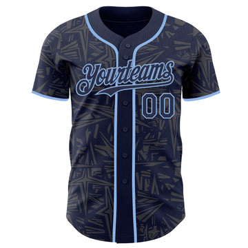 Custom Navy Steel Gray-Light Blue Geometric Cyber Starburst Authentic Baseball Jersey