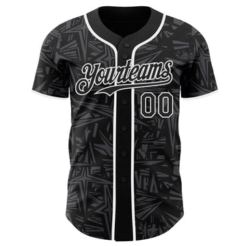 Custom Black Steel Gray-White Geometric Cyber Starburst Authentic Baseball Jersey