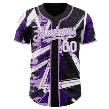 Custom Black White-Light Purple Geometric Shards Dot Grid Authentic Baseball Jersey