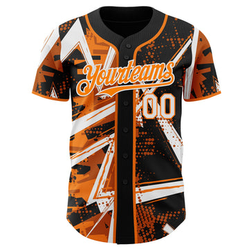 Custom Black White-Bay Orange Geometric Shards Dot Grid Authentic Baseball Jersey