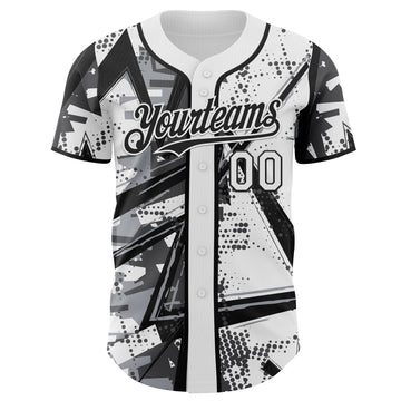 Custom White Gray-Black Geometric Shards Dot Grid Authentic Baseball Jersey