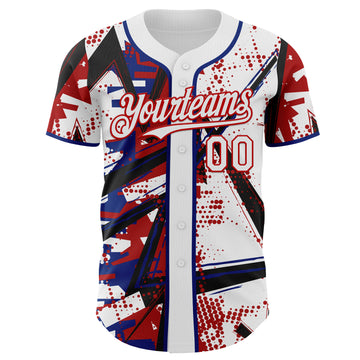 Custom White Black Red-Royal Geometric Shards Dot Grid Authentic Baseball Jersey
