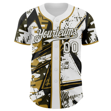 Custom White Black Olive-Old Gold Geometric Shards Dot Grid Authentic Baseball Jersey
