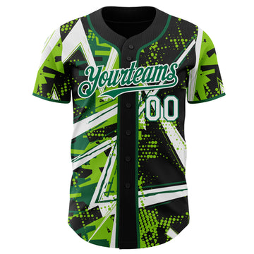 Custom Black White Neon Green-Kelly Green Geometric Shards Dot Grid Authentic Baseball Jersey
