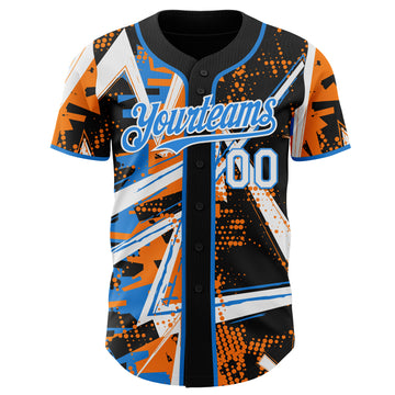 Custom Black White Bay Orange-Electric Blue Geometric Shards Dot Grid Authentic Baseball Jersey