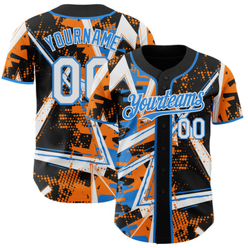Custom Black White Bay Orange-Electric Blue Geometric Shards Dot Grid Authentic Baseball Jersey