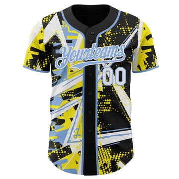 Custom Black White Light Yellow-Light Blue Geometric Shards Dot Grid Authentic Baseball Jersey