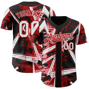 Custom Black White Medium Pink-Red Geometric Shards Dot Grid Authentic Baseball Jersey