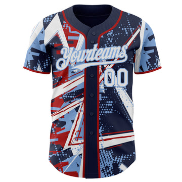 Custom Navy White Red-Light Blue Geometric Shards Dot Grid Authentic Baseball Jersey