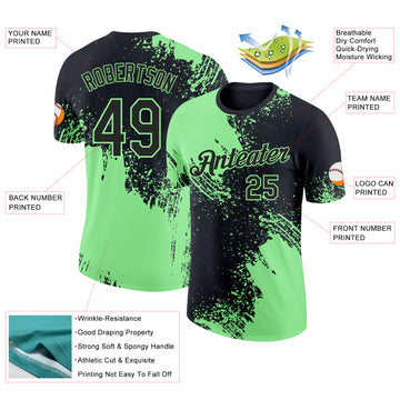 Custom Black-Pea Green Abstract Brush Stroke Performance T-Shirt