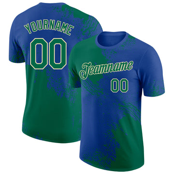 Custom Royal Kelly Green-Cream Abstract Brush Stroke Performance T-Shirt