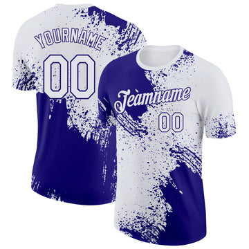 Custom White-Dark Purple Abstract Brush Stroke Performance T-Shirt
