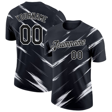 Custom Black Steel Gray-White Abstract Brush Stroke Performance T-Shirt