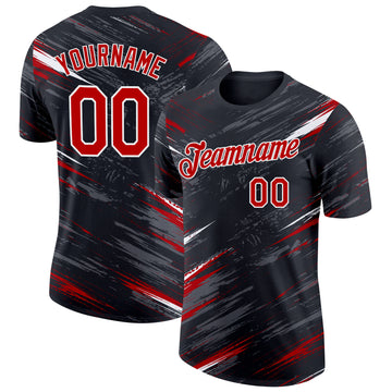 Custom Black Red Steel Gray-White Abstract Brush Stroke Splatter Performance T-Shirt