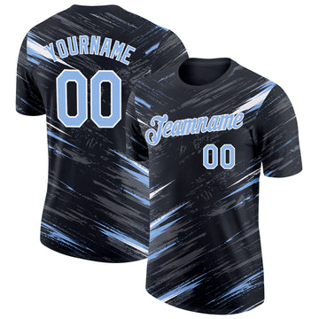Custom Black Light Blue Steel Gray-White Abstract Brush Stroke Splatter Performance T-Shirt