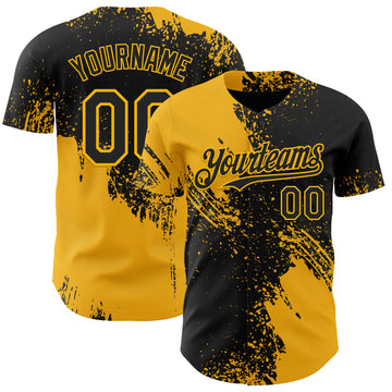 Custom Black-Gold Abstract Brush Stroke Authentic Baseball Jersey